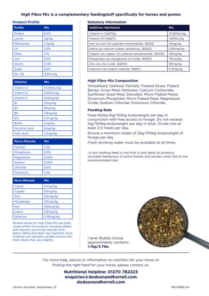 Dodson&Horrell High Fibre Mix 20 kg - pasza dla koni w lekkim treningu - obrazek 4